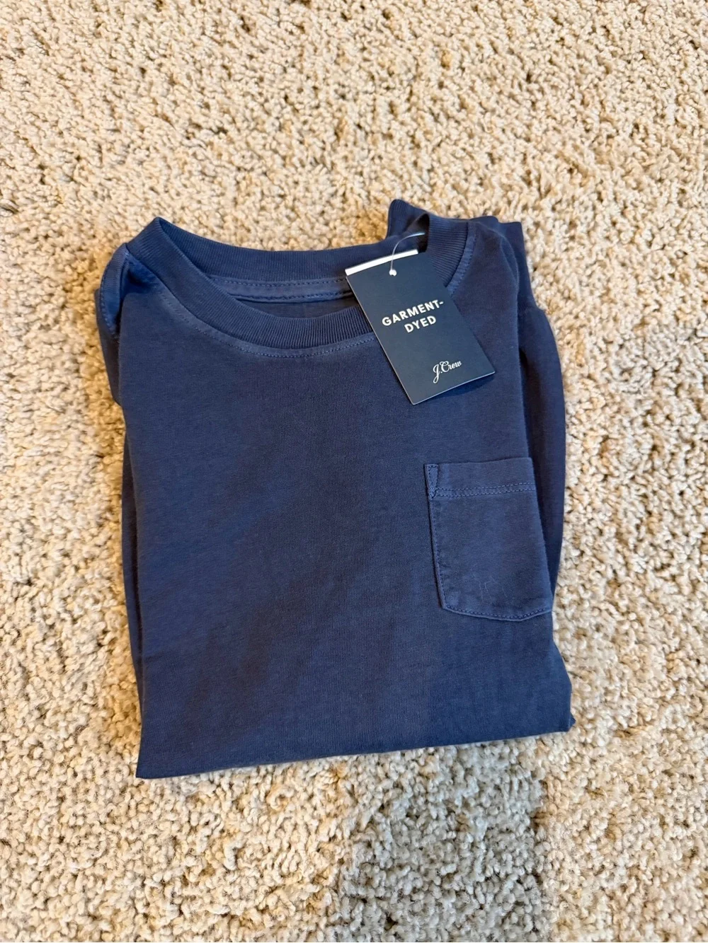 J. Crew Crewcuts Boys Navy Long Sleeve Pocket Tee in Broken In Jersey Sz 6-7 NWT